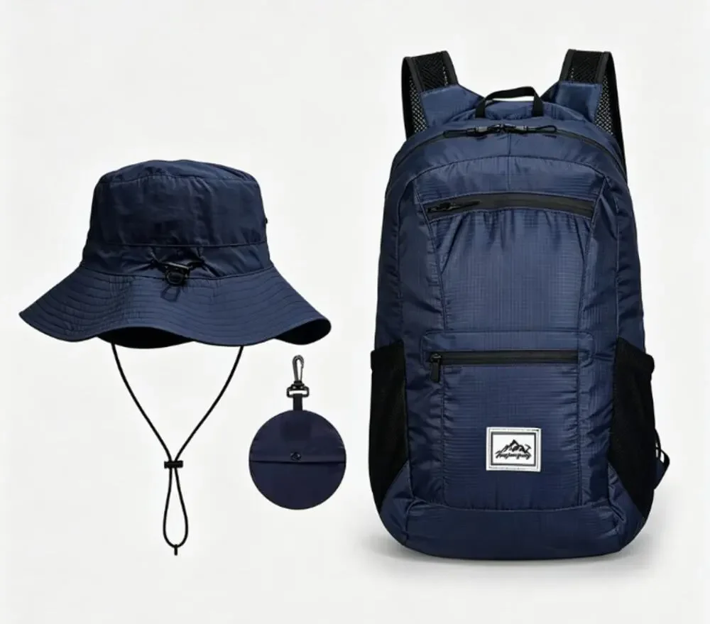 Portable Foldable Backpack Sun Hat Set Outdoor Hiking Travel Combo